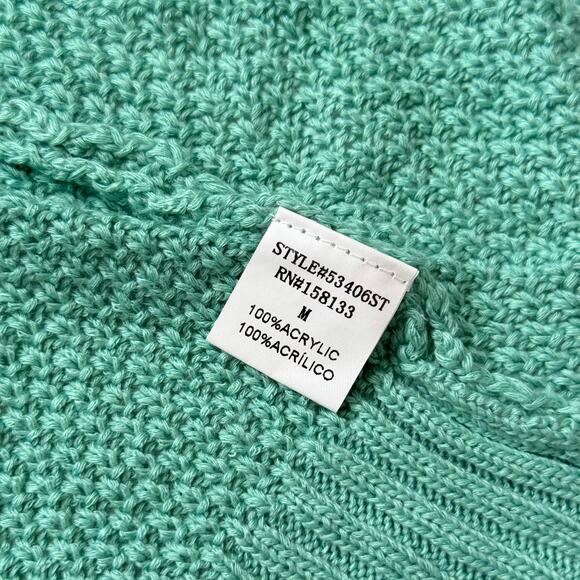 Pink Clover Open Front Cardigan Sweater Teal Green, Size Medium - Picture 5 of 6
